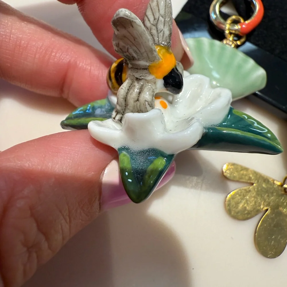 Whimsical Mismatched Bee & Flower Statement Earrings One of‎ a Kind Artisan